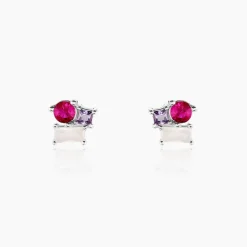 Boucles D'oreilles Puces Doja Argent Blanc Verre Spinelle Oxyde
