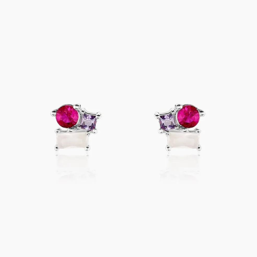 Boucles D'oreilles Puces Doja Argent Blanc Verre Spinelle Oxyde