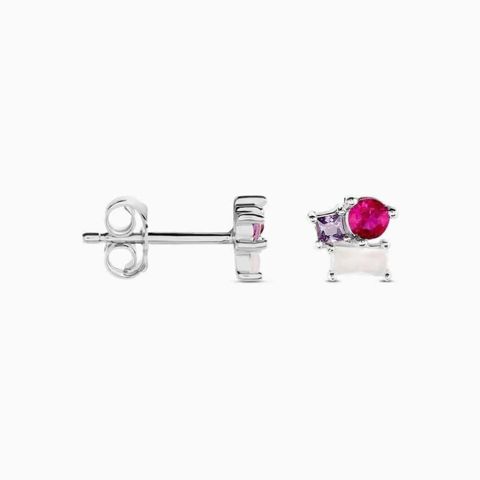 Boucles D'oreilles Puces Doja Argent Blanc Verre Spinelle Oxyde