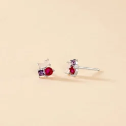 Boucles D'oreilles Puces Doja Argent Blanc Verre Spinelle Oxyde