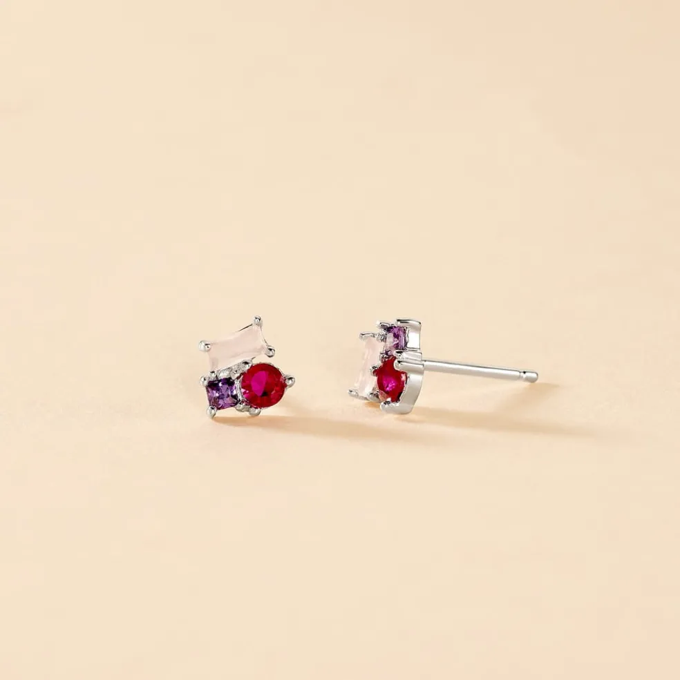Boucles D'oreilles Puces Doja Argent Blanc Verre Spinelle Oxyde