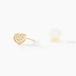 Boucles D'oreilles Puces Daria Coeur Plein Or Jaune Oxyde De Zirconium