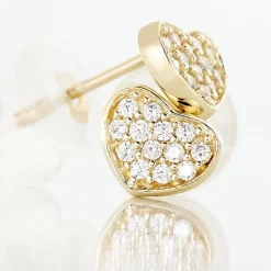 Boucles D'oreilles Puces Daria Coeur Plein Or Jaune Oxyde De Zirconium