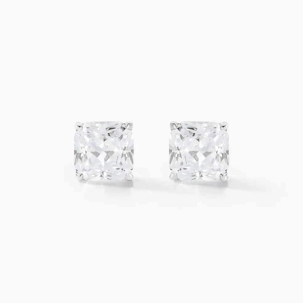 Boucles D'oreilles Puces Doreen Carre Or Blanc Oxyde De Zirconium
