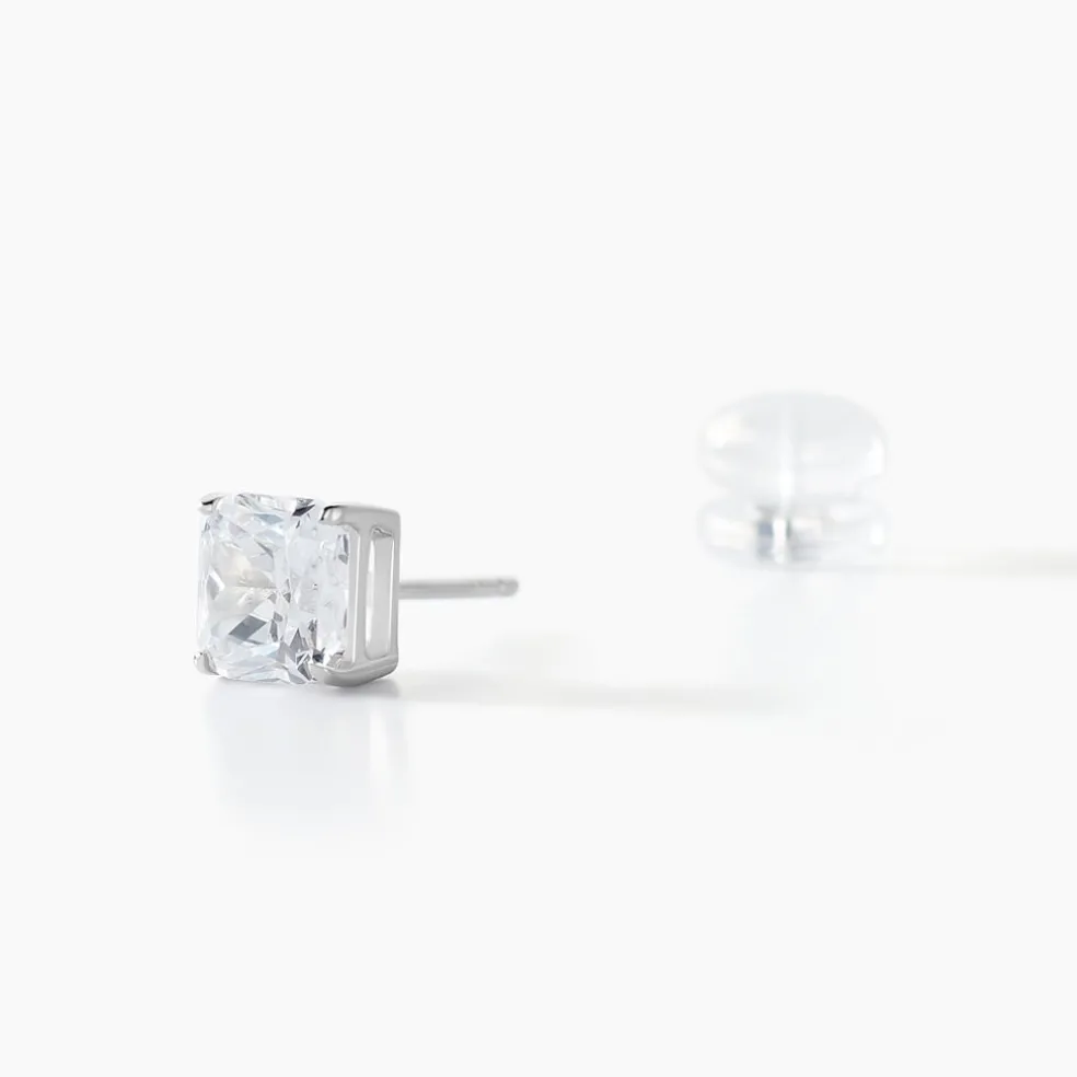 Boucles D'oreilles Puces Doreen Carre Or Blanc Oxyde De Zirconium