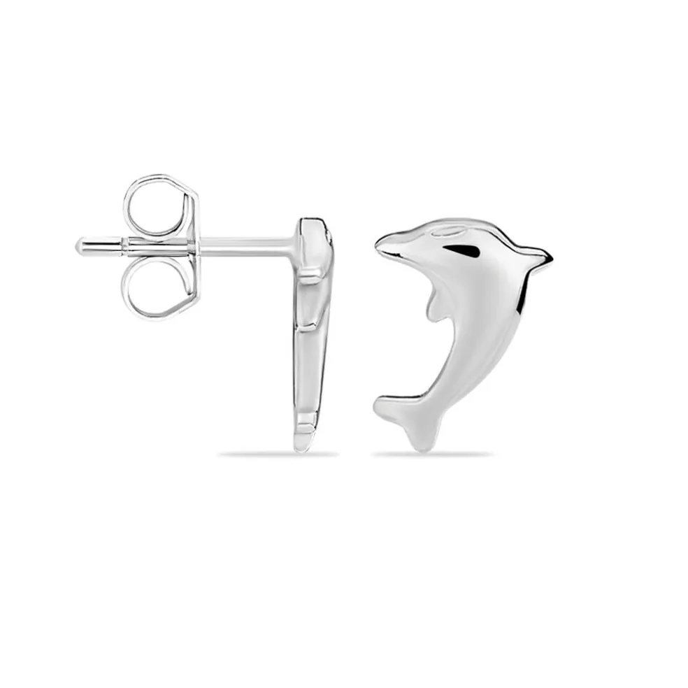 Boucles D'oreilles Puces Dauphinos Argent Blanc