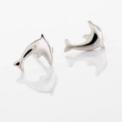 Boucles D'oreilles Puces Dauphinos Argent Blanc