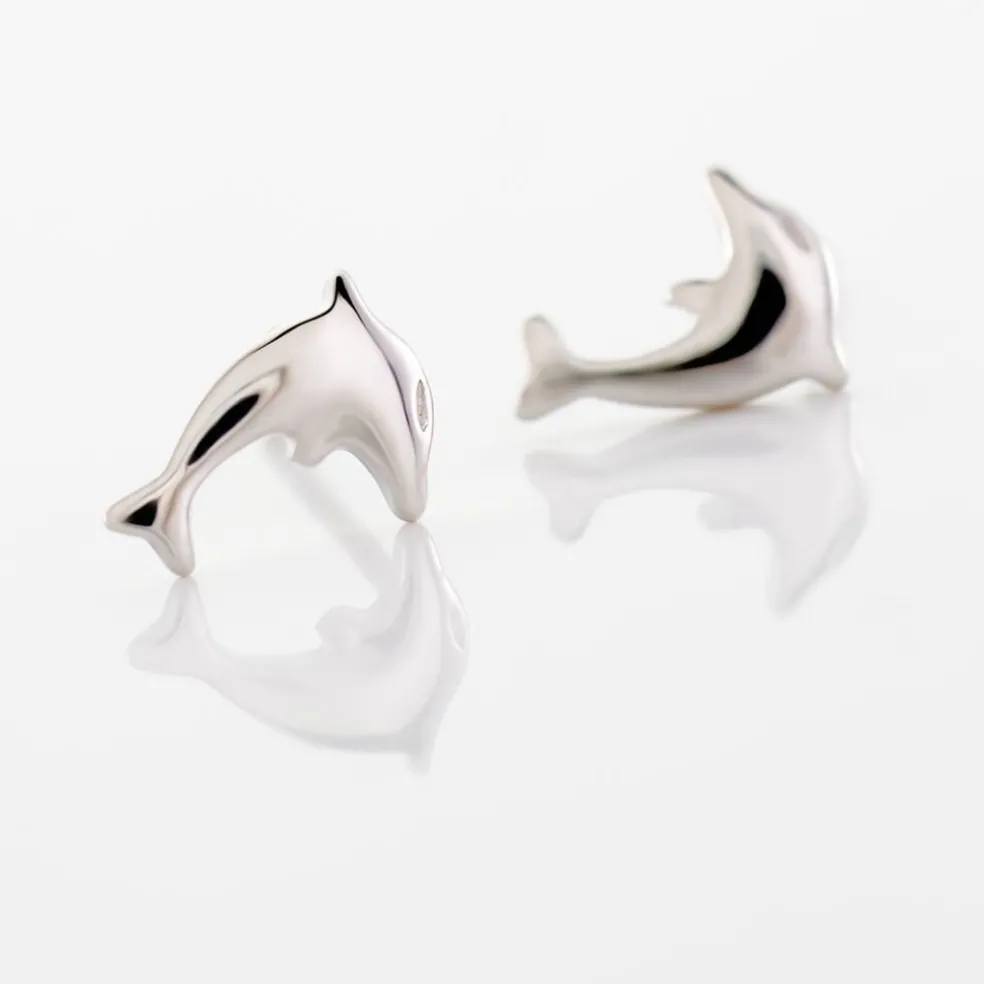 Boucles D'oreilles Puces Dauphinos Argent Blanc