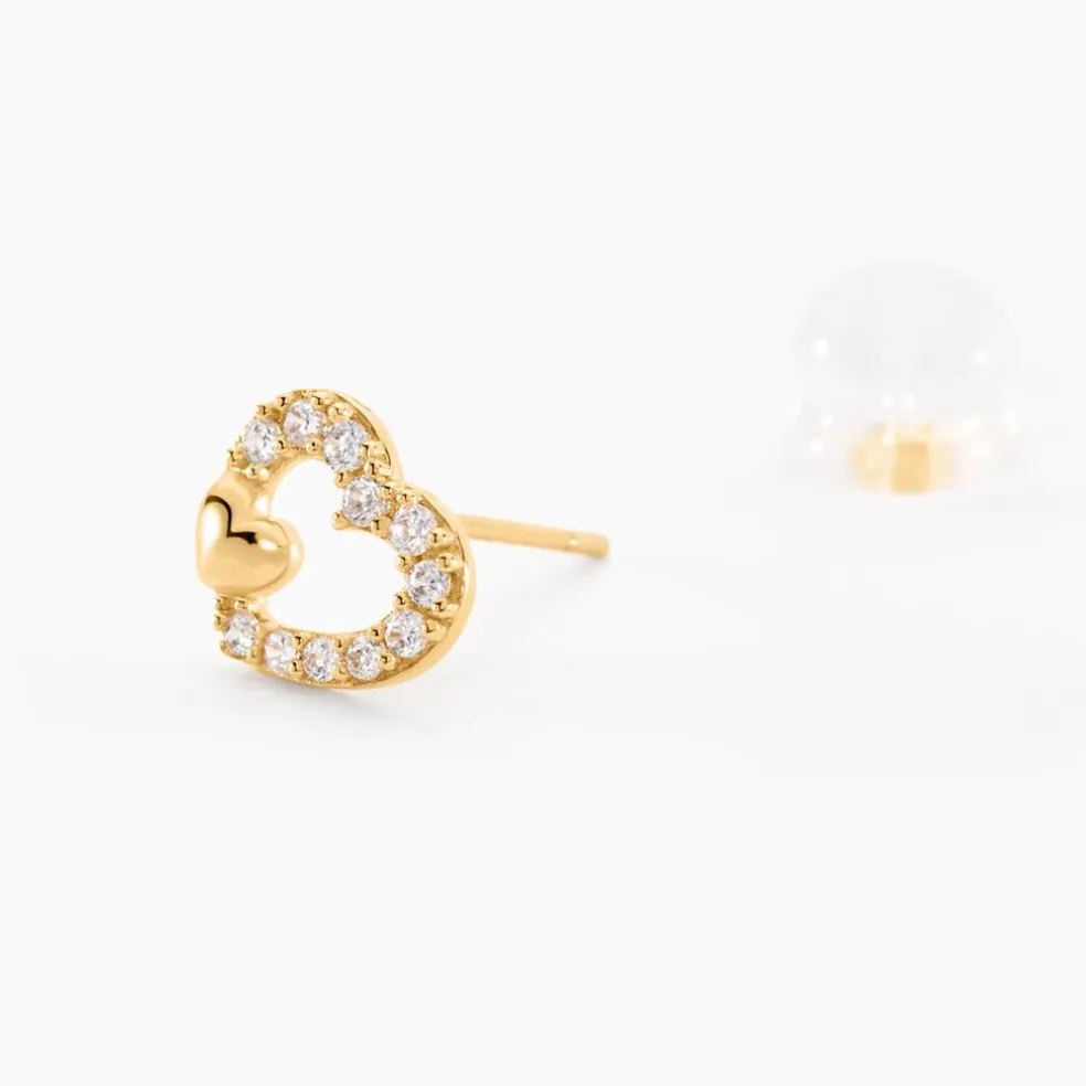 Boucles D'oreilles Puces Daria Double Coeurs Or Jaune Oxyde