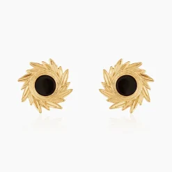 Boucles D'oreilles Puces Delroy Plaque Or Jaune Agate