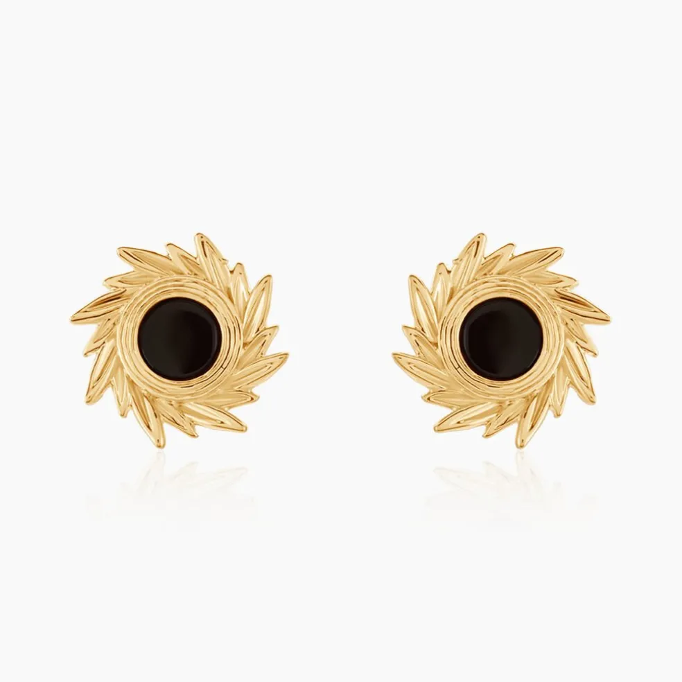 Boucles D'oreilles Puces Delroy Plaque Or Jaune Agate