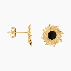 Boucles D'oreilles Puces Delroy Plaque Or Jaune Agate