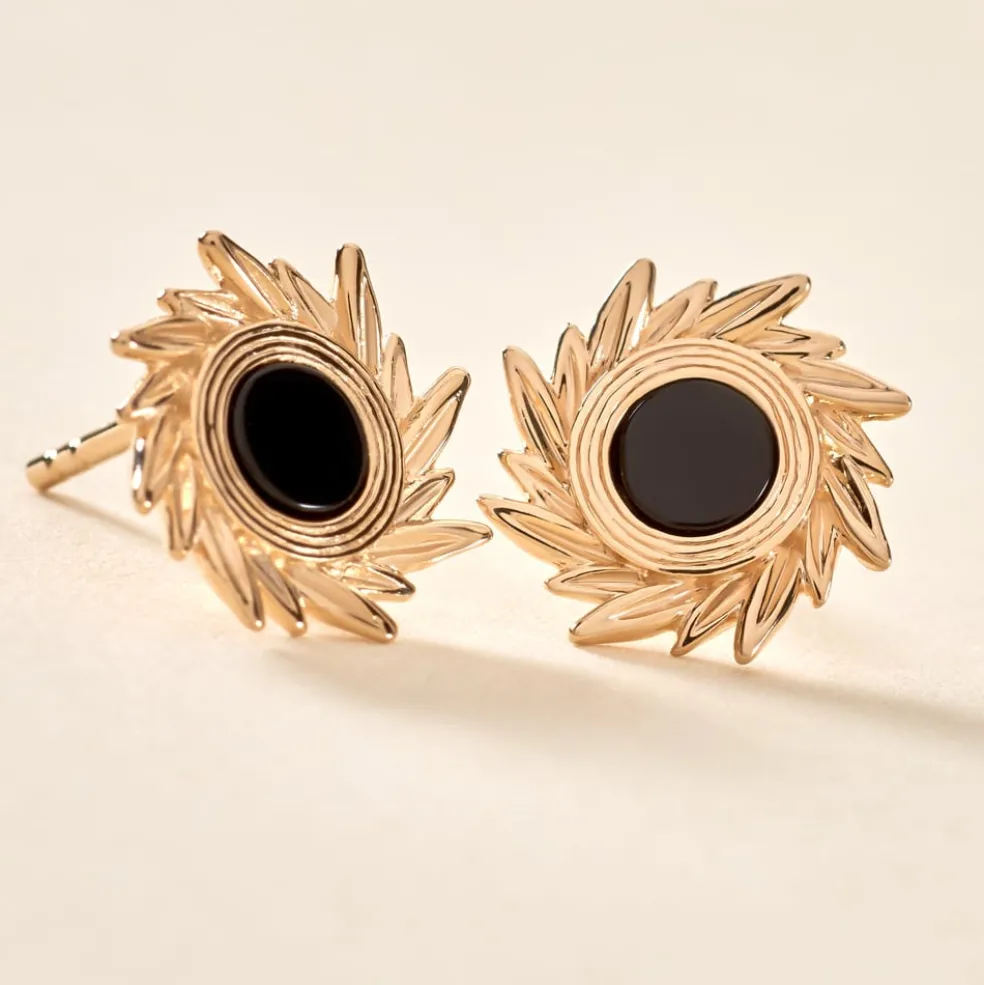 Boucles D'oreilles Puces Delroy Plaque Or Jaune Agate
