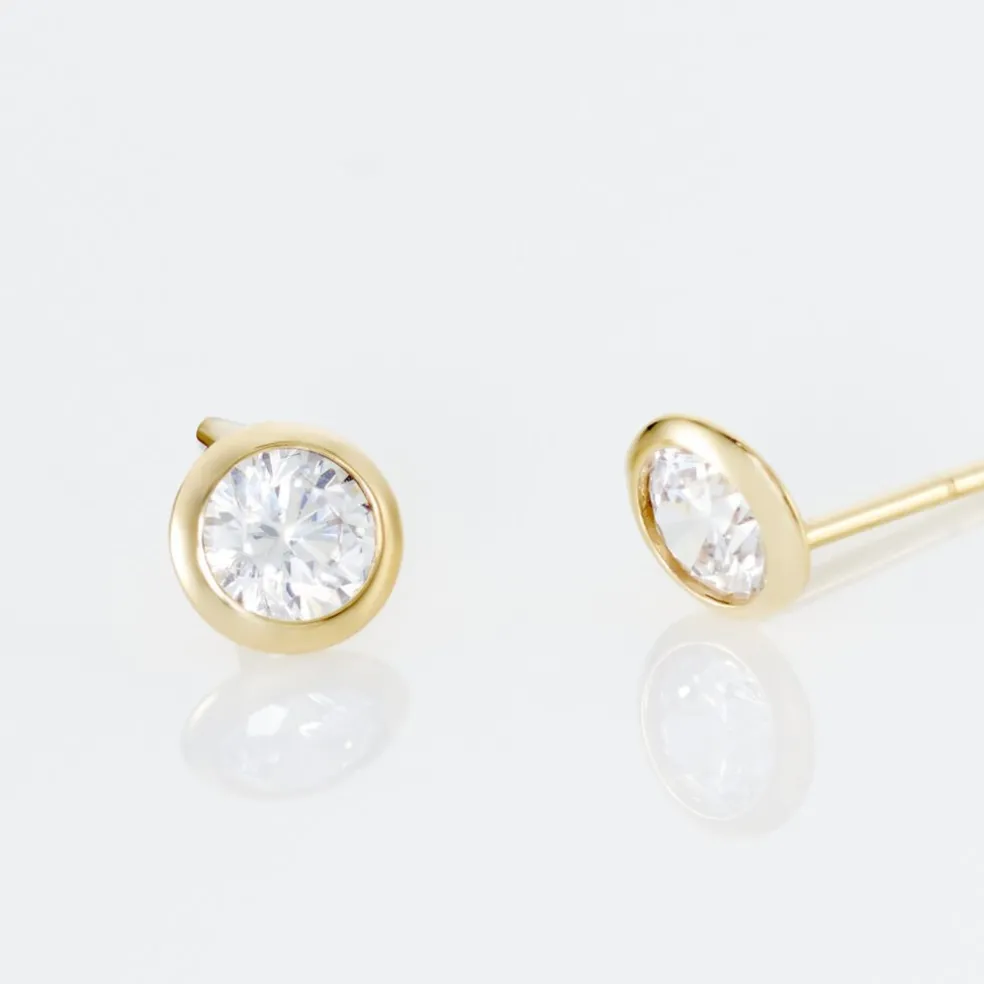 Boucles D'oreilles Puces Elda Serti Clos Or Jaune Oxyde De Zirconium