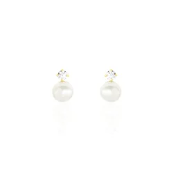 Boucles D'oreilles Puces Eolande Or Jaune Perle De Culture