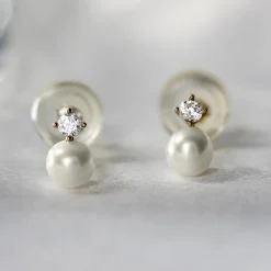 Boucles D'oreilles Puces Eolande Or Jaune Perle De Culture