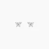 Boucles D'oreilles Puces Eleanor Fleur Or Blanc Oxyde De Zirconium
