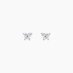 Boucles D'oreilles Puces Eleanor Fleur Or Blanc Oxyde De Zirconium
