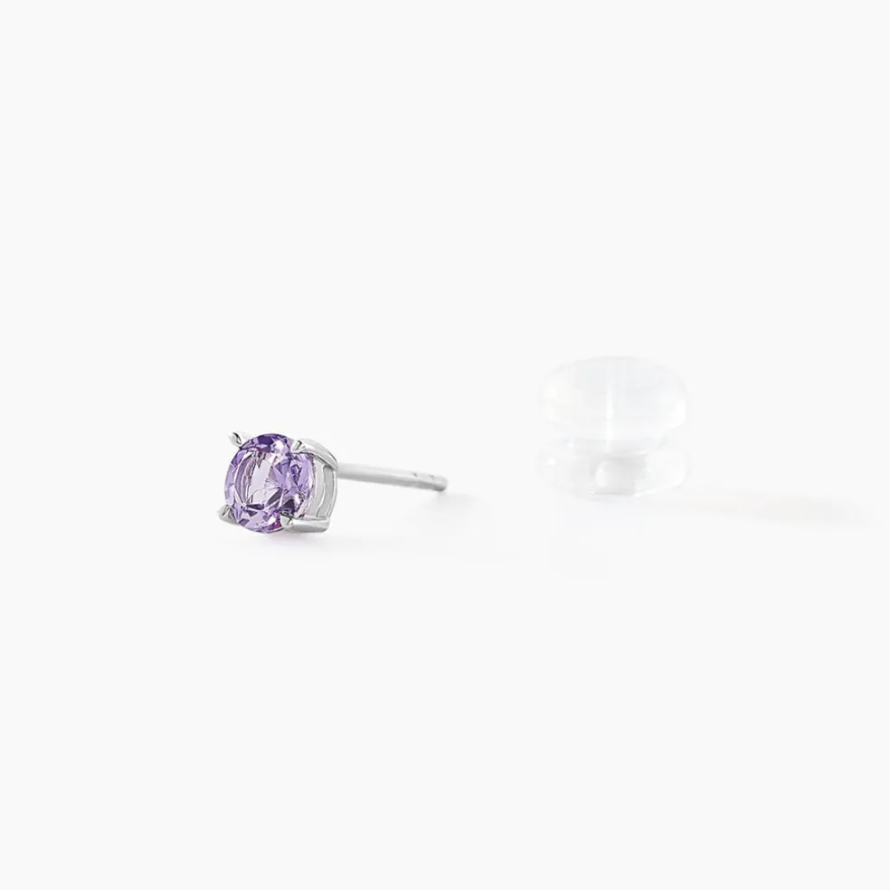 Boucles D'oreilles Puces Elea Serti Griffes 3 Or Blanc Amethyste