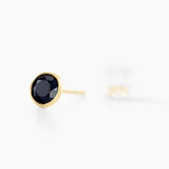 Boucles D'oreilles Puces Edy Serti Clos Or Jaune Saphir
