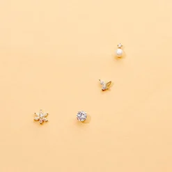 Boucles D'oreilles Puces Evaelle Papillon Or Jaune Oxyde De Zirconium