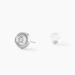 Boucles D'oreilles Puces Eden Serti Pneu Or Blanc Oxyde De Zirconium