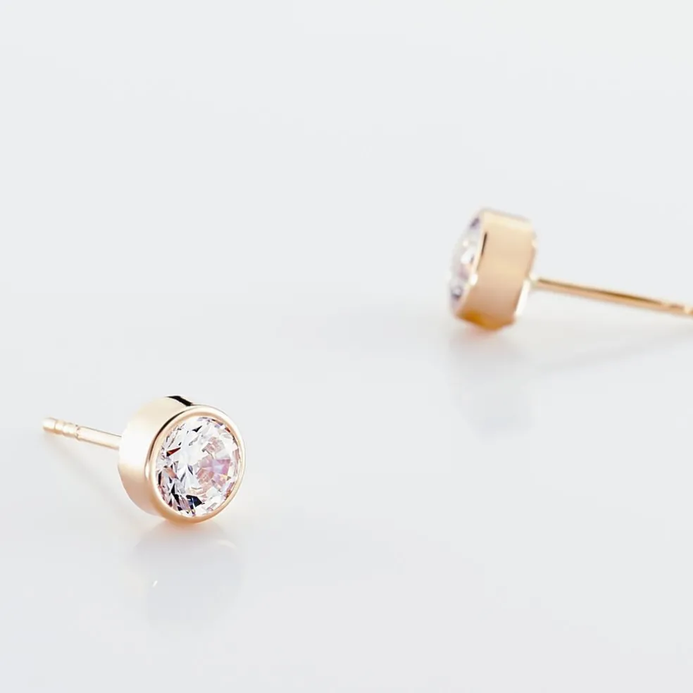 Boucles D'oreilles Puces Elda Serti Clos Or Rose Oxyde De Zirconium