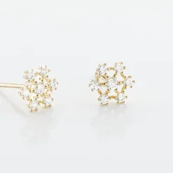 Boucles D'oreilles Puces Eileen Flocon Or Jaune Oxyde De Zirconium