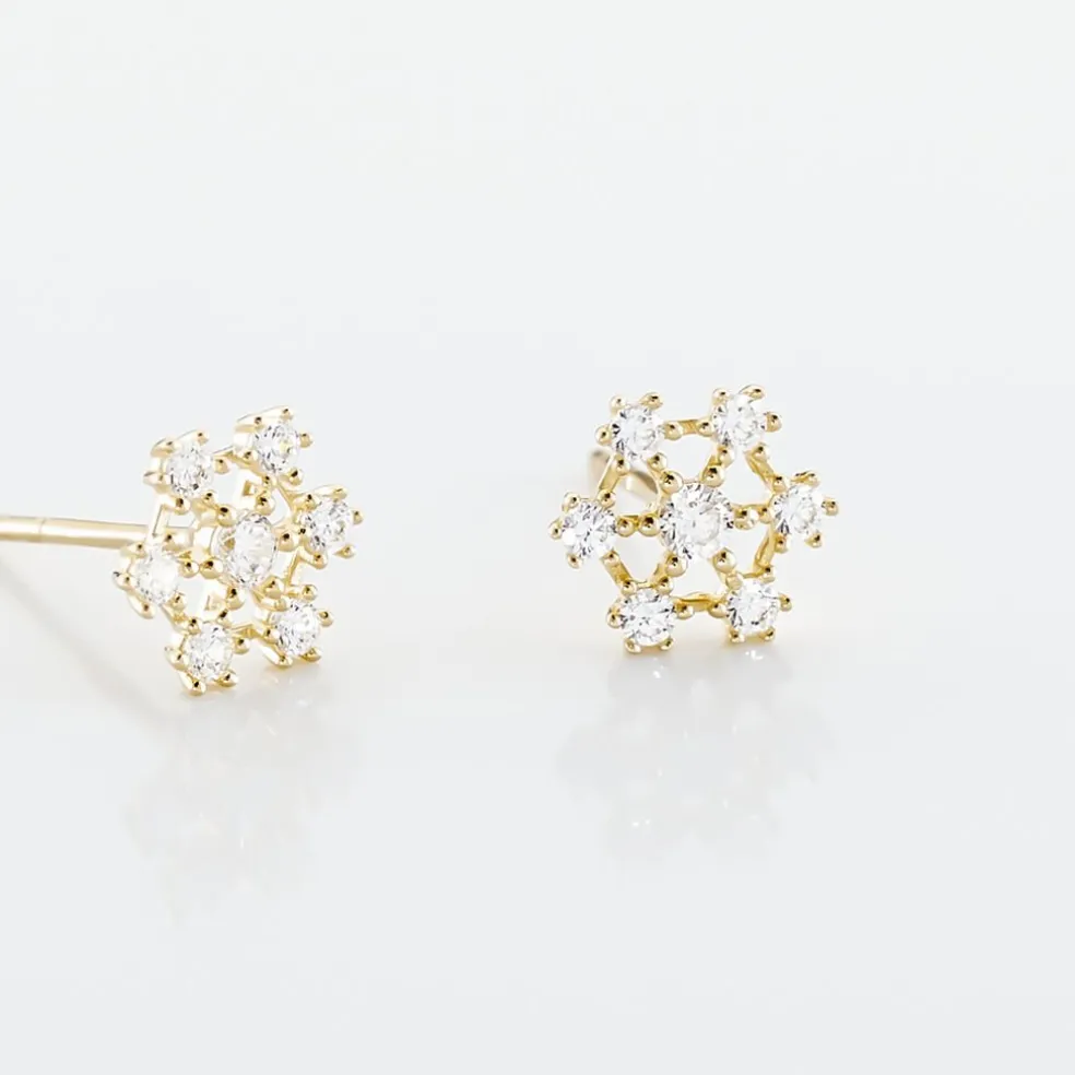 Boucles D'oreilles Puces Eileen Flocon Or Jaune Oxyde De Zirconium