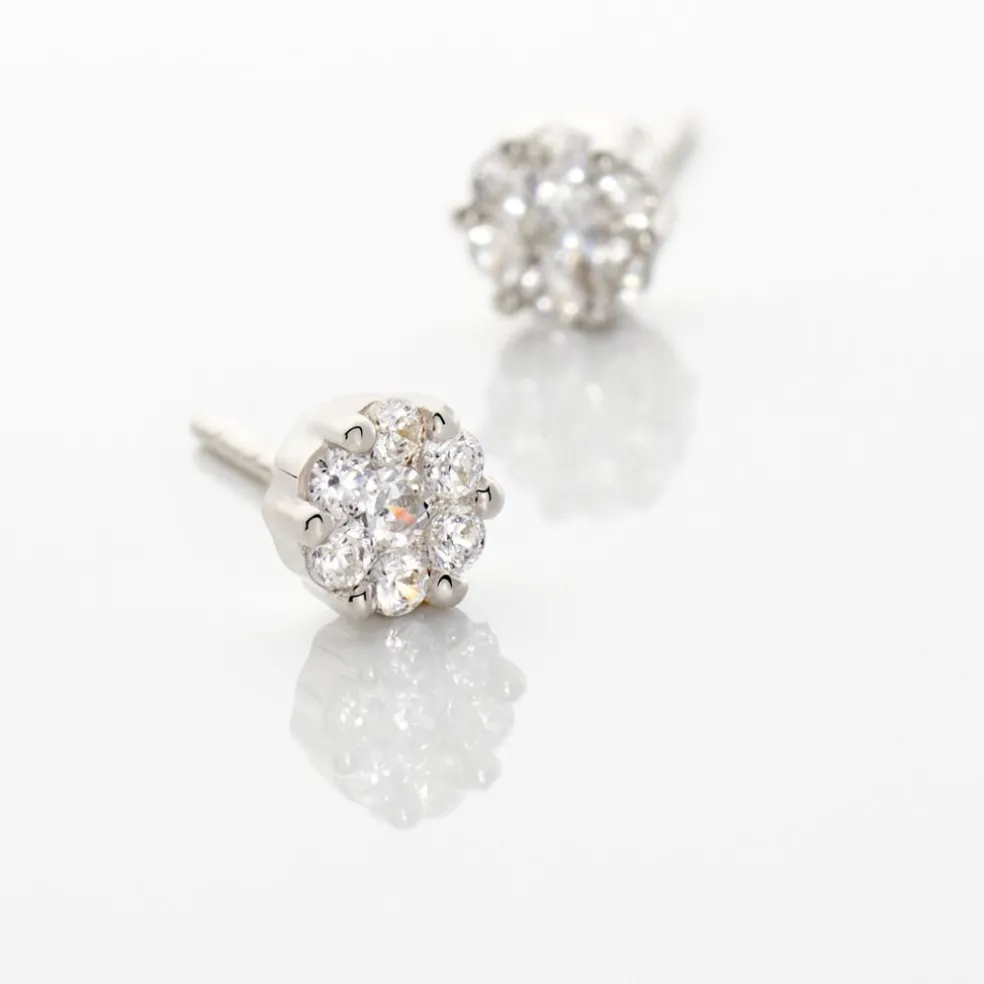 Boucles D'oreilles Puces Eleanor Fleur Or Blanc Oxyde De Zirconium