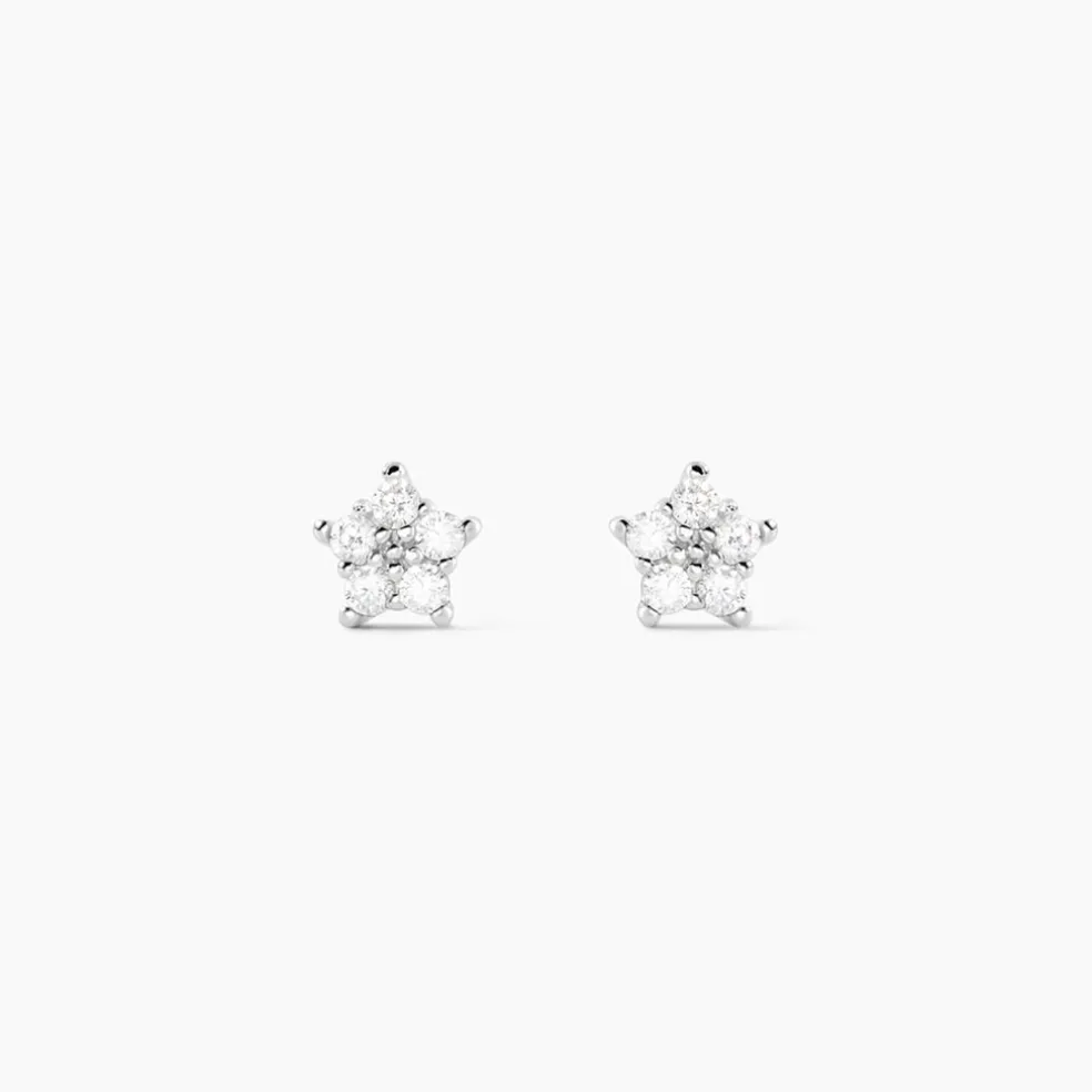 Boucles D'oreilles Puces Elais Etoile Or Blanc Oxyde De Zirconium