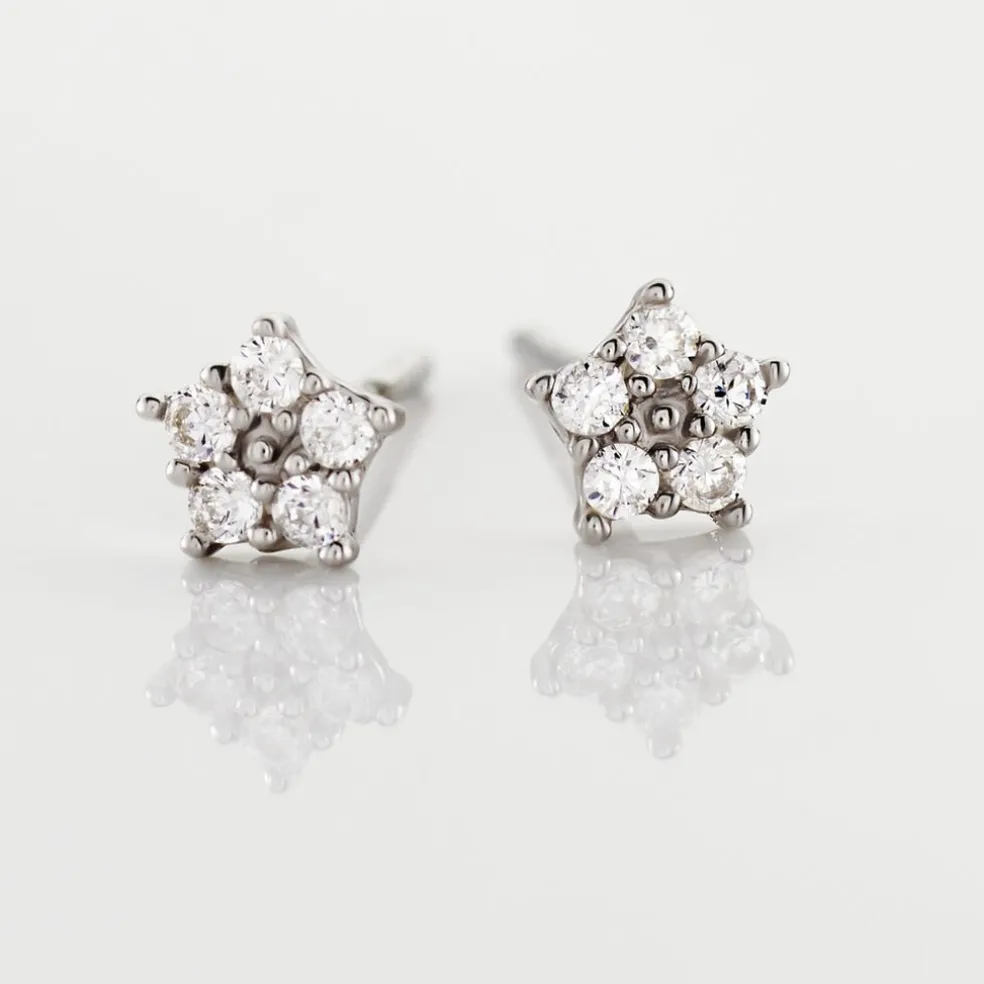 Boucles D'oreilles Puces Elais Etoile Or Blanc Oxyde De Zirconium