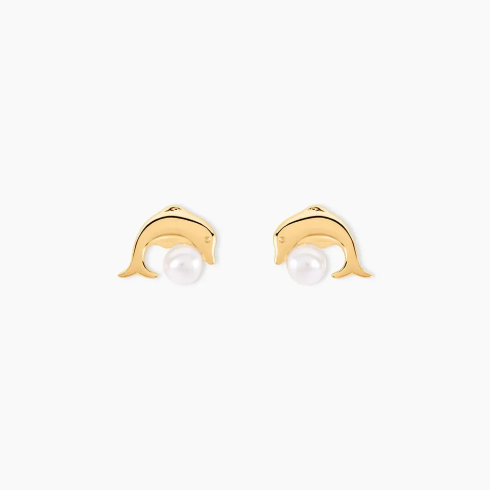 Boucles D'oreilles Puces Eleanor Dauphin Or Jaune Perle De Culture