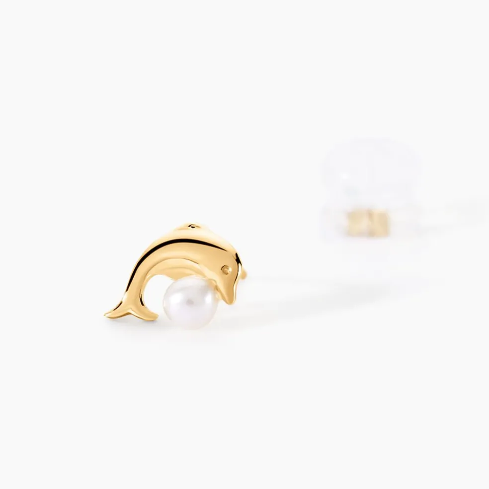 Boucles D'oreilles Puces Eleanor Dauphin Or Jaune Perle De Culture