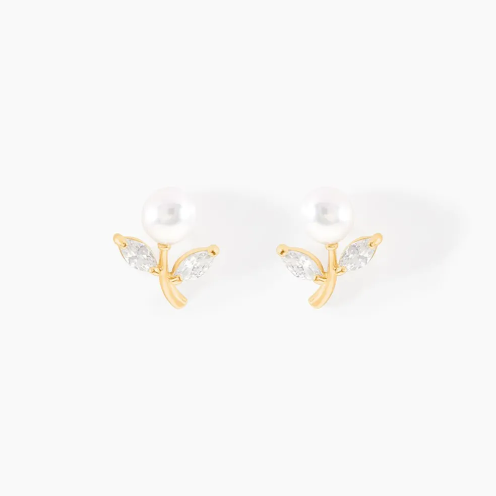 Boucles D'oreilles Puces Frigga Or Jaune Perle De Culture Et Oxyde