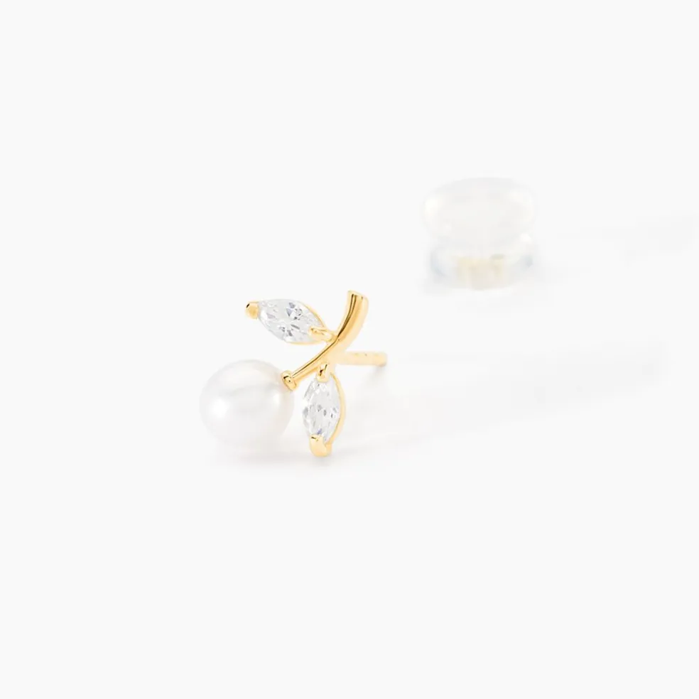 Boucles D'oreilles Puces Frigga Or Jaune Perle De Culture Et Oxyde