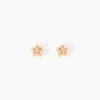 Boucles D'oreilles Puces Fleur Email Or Jaune