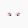 Boucles D'oreilles Puces Fleur Email Or Jaune