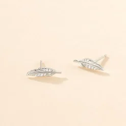Boucles D'oreilles Puces Feath Argent Blanc Oxyde De Zirconium