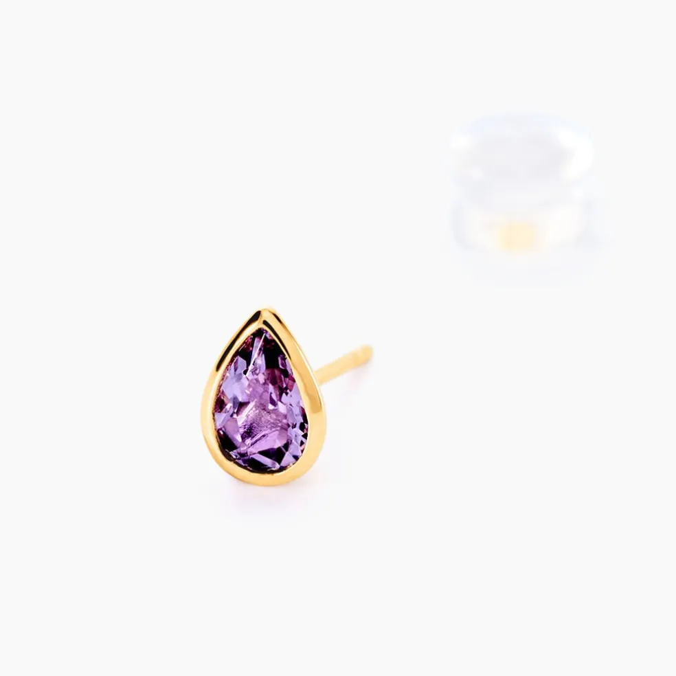 Boucles D'oreilles Puces Fassia Or Jaune Amethyste
