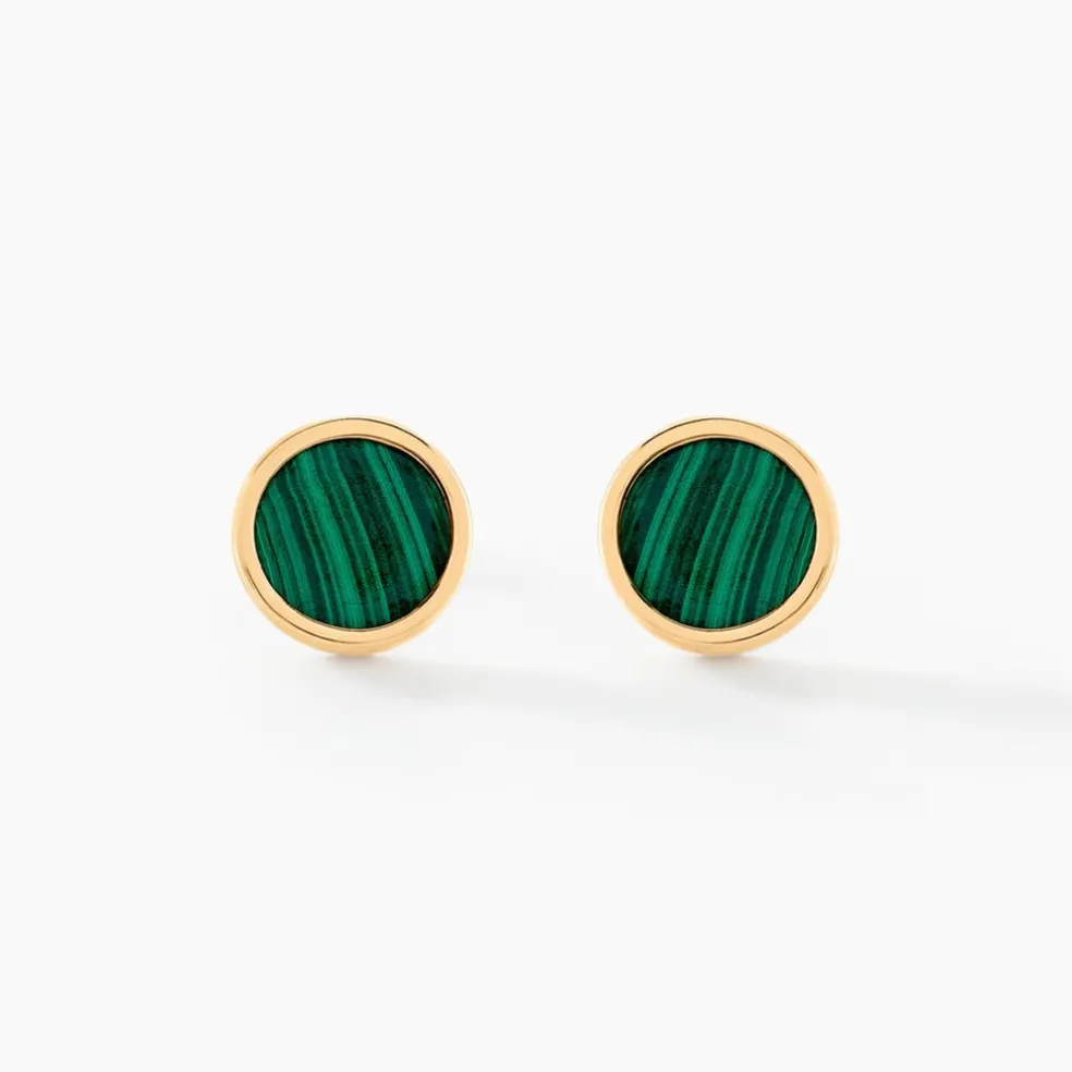 Boucles D'oreilles Puces Florica Or Jaune Malachite