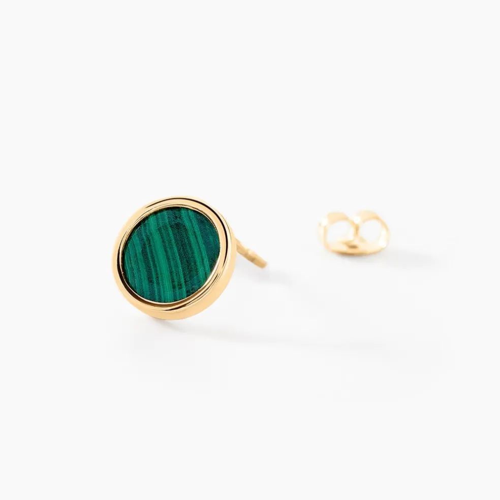 Boucles D'oreilles Puces Florica Or Jaune Malachite