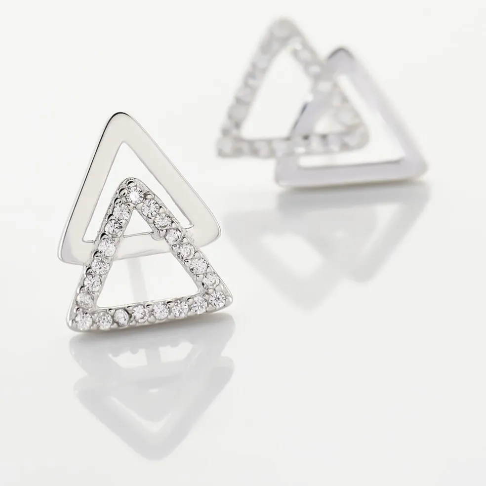 Boucles D'oreilles Puces Glorya Argent Blanc Oxyde De Zirconium