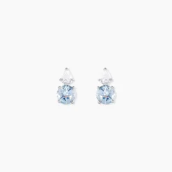 Boucles D'oreilles Puces Giana Or Blanc Topaze Et Oxyde De Zirconium