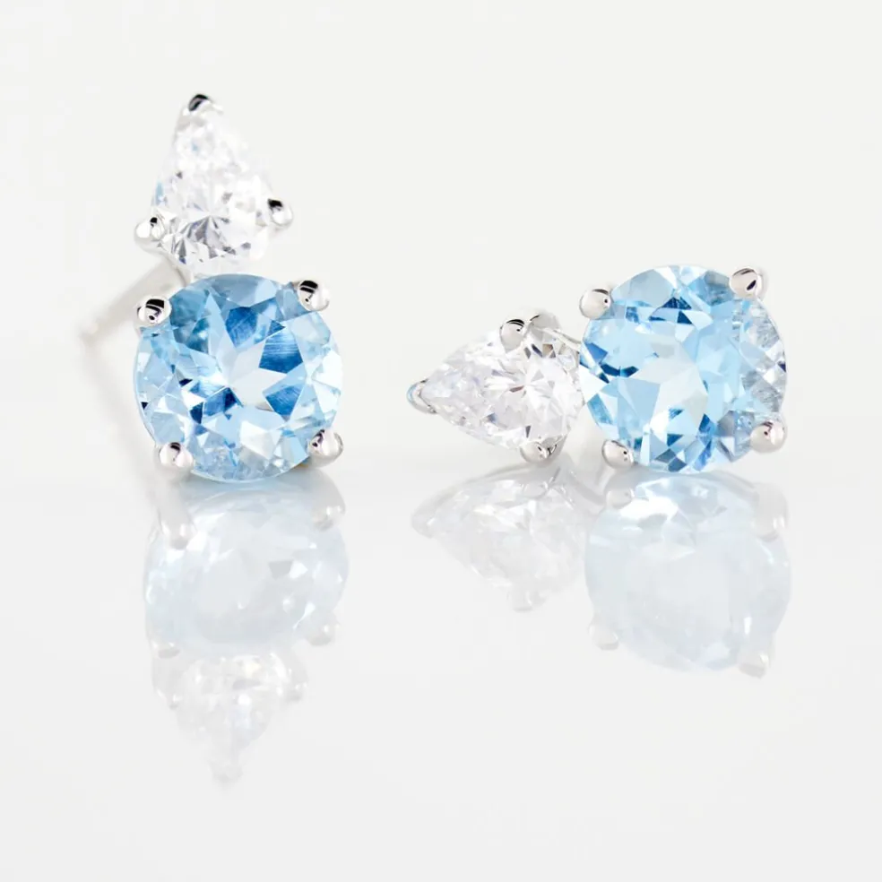 Boucles D'oreilles Puces Giana Or Blanc Topaze Et Oxyde De Zirconium