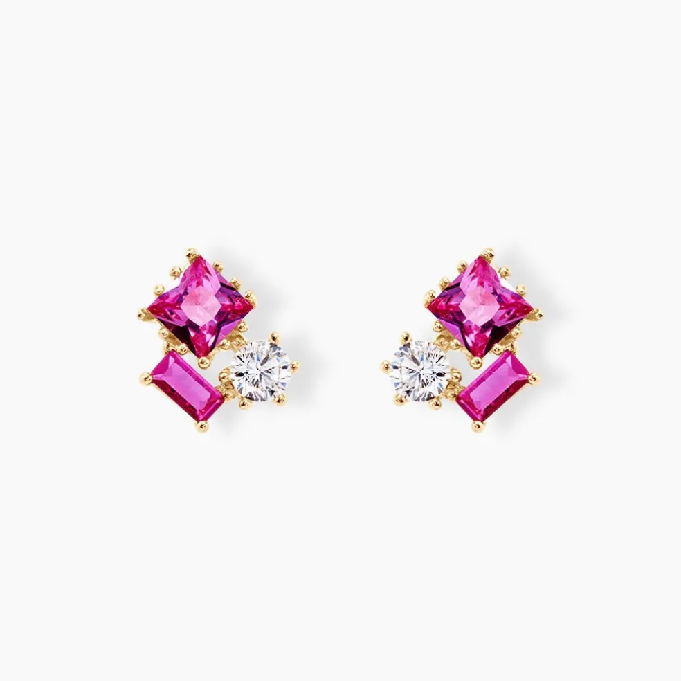 Boucles D'oreilles Puces Garland Or Jaune Oxyde De Zirconium