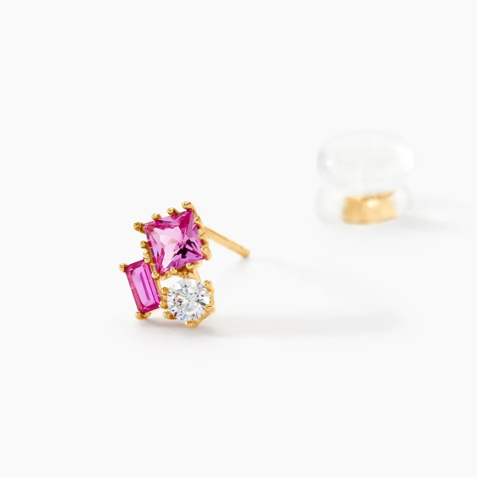 Boucles D'oreilles Puces Garland Or Jaune Oxyde De Zirconium
