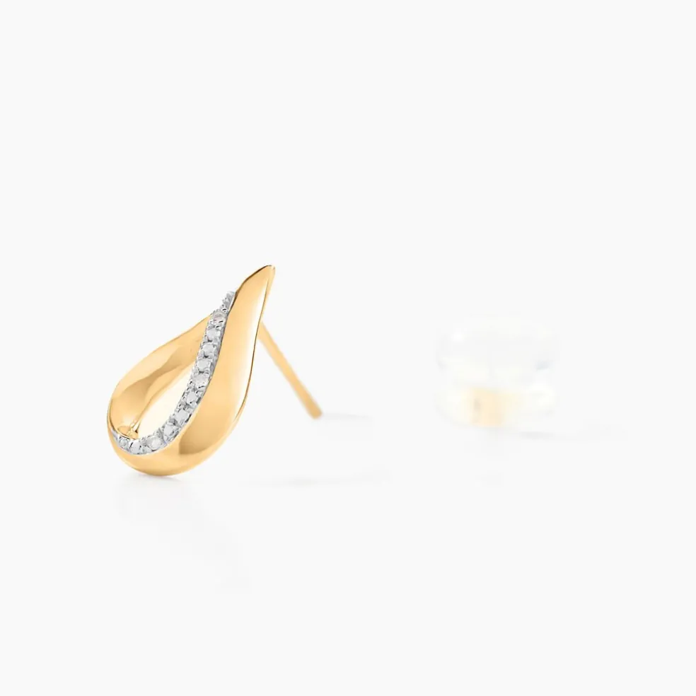 Boucles D'oreilles Puces Goccie Or Jaune Diamant