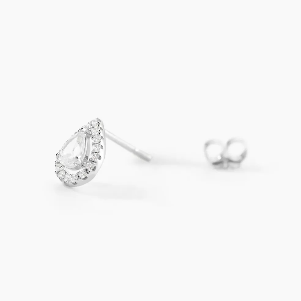 Boucles D'oreilles Puces Hildana Or Blanc Oxyde De Zirconium