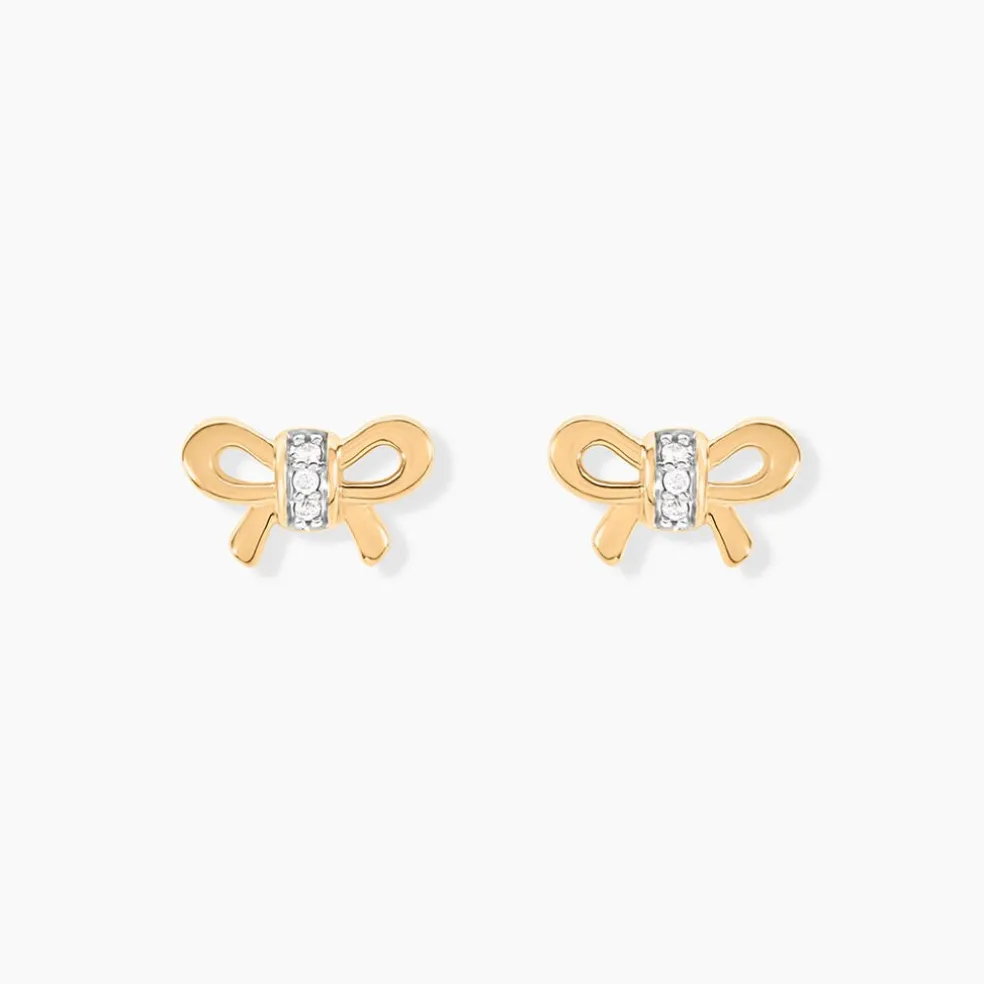 Boucles D'oreilles Puces Hisae Plaqué Or Jaune Oxyde De Zirconium